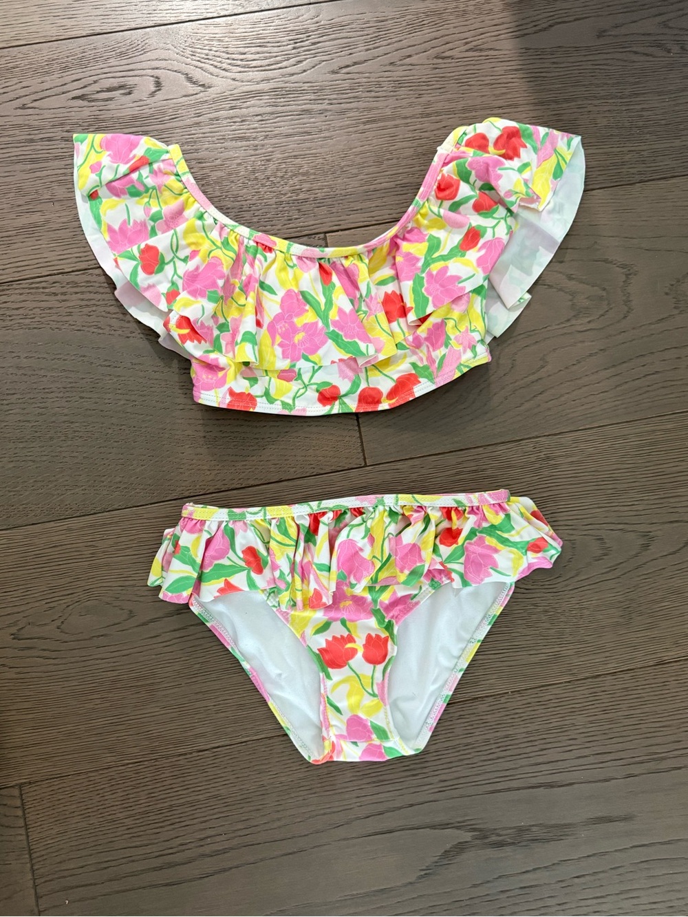 Janie and Jack Girls Floral Ruffle Two-Piece Swim Suit- Pink & Yellow size 7